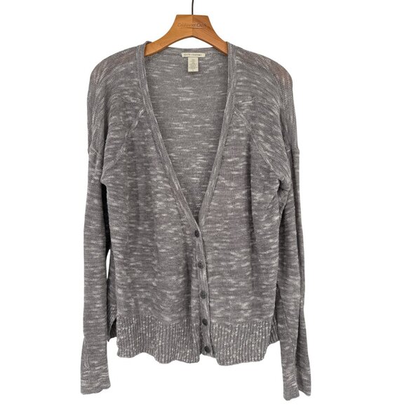 White + Warren Womens Linen Cotton Cardigan Sweater Size Large Gray oversized - Picture 1 of 3